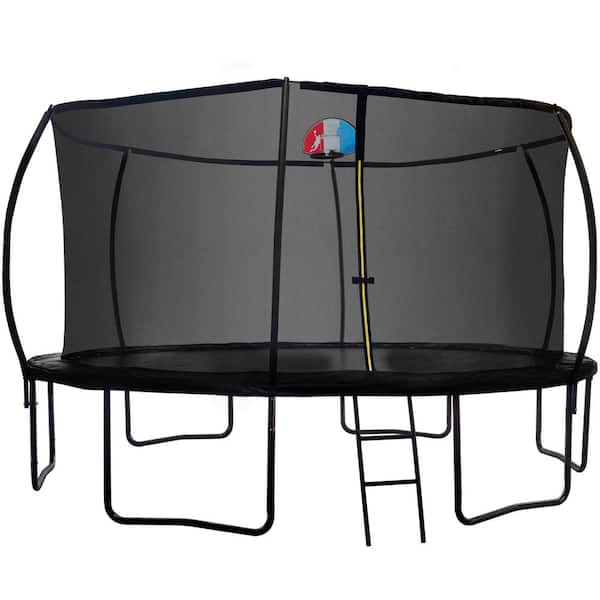 HOTEBIKE Machrus Upper Bounce 12 ft. Black Pumpkin Shaped Outdoor Trampoline Set w/Premium TopRing Enclosure System