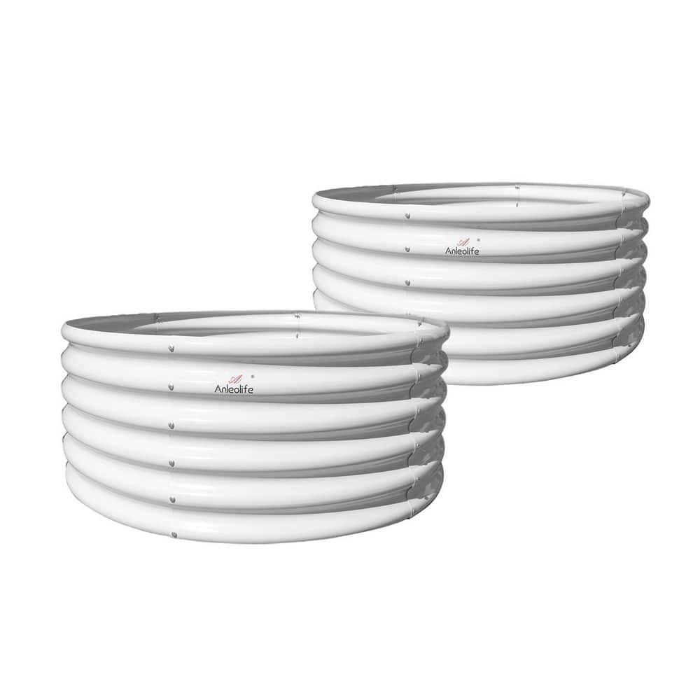 4 x 1.5 ft. Metal White Galvanized Raised Garden Beds, Round Planter Box fo
