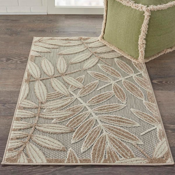 Aloha Natural 2 ft. x 3 ft. Indoor/Outdoor Botanical Contemporary Area Rug