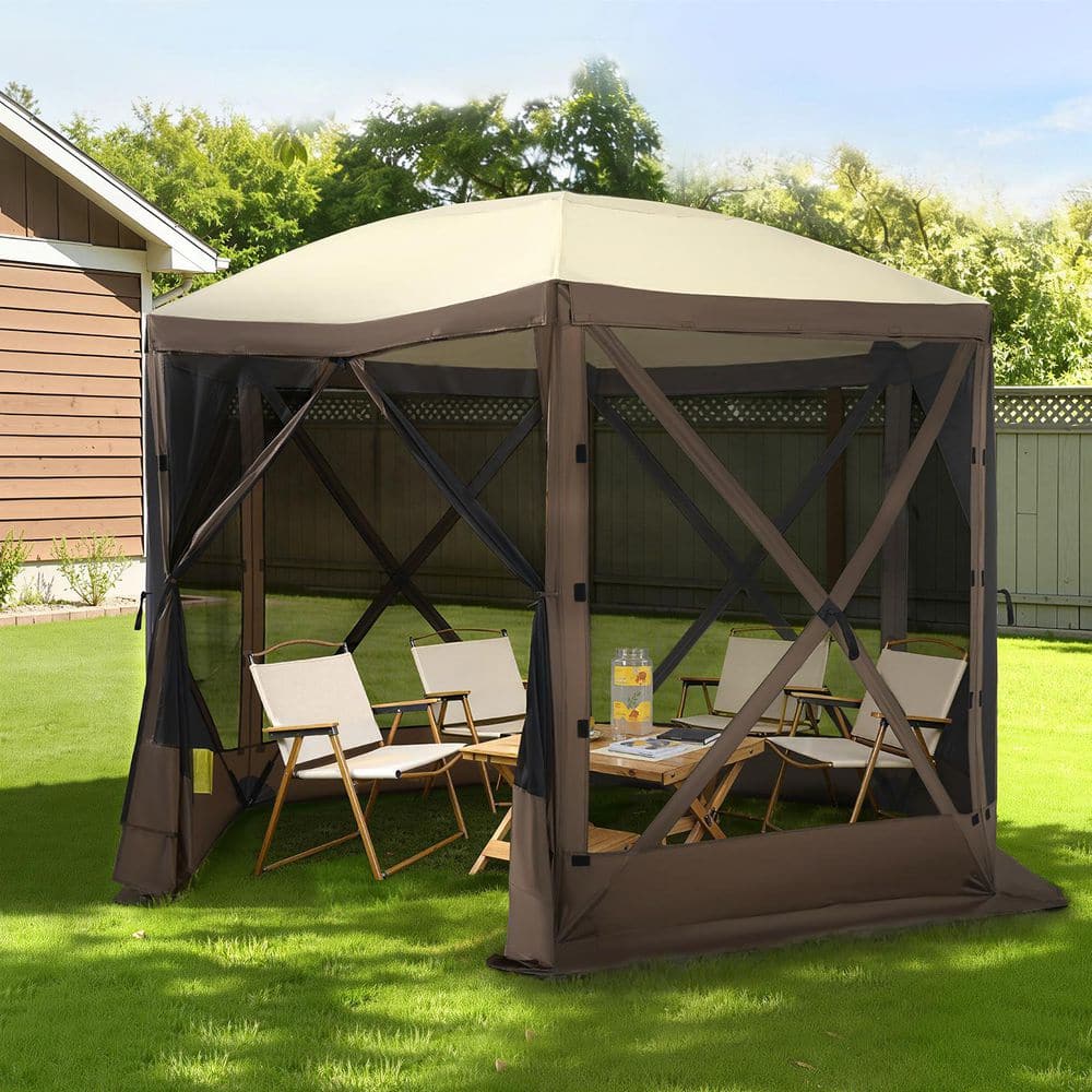 Sizzim 10 ft. x 10 ft. Brown Pop-Up Outdoor Canopy Tent with Mesh
