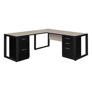 Caranna 66 .in x 30 .in Double Metal Pedestal L-Desk with 42 .in Return- Maple/Black