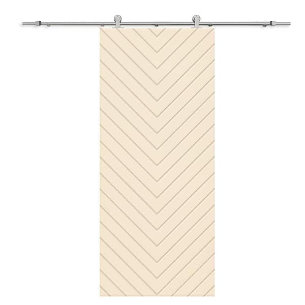 CALHOME Herringbone 30 in. x 96 in. Fully Assembled Beige Painted MDF Modern Sliding Barn Door with Hardware Kit