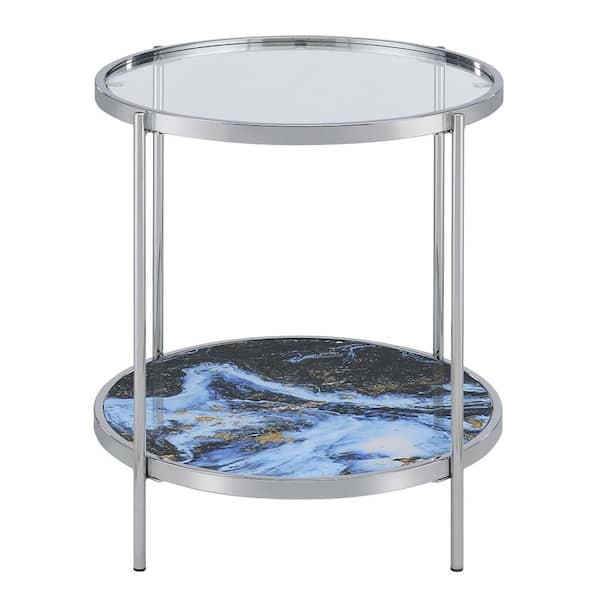 Averie 23 in. Marble Round Silver End Table