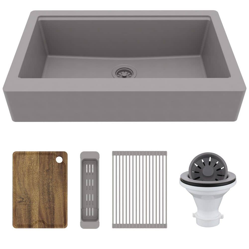 34 in. Retrofit Farmhouse Single Bowl Quartz Workstation Kitchen Sink in Grey price history on PriceWatchPro