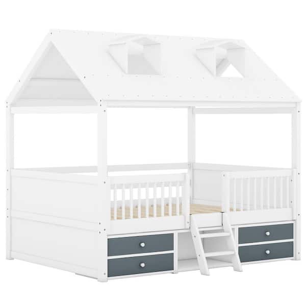 White Wood Frame Full Size Platform Bed
