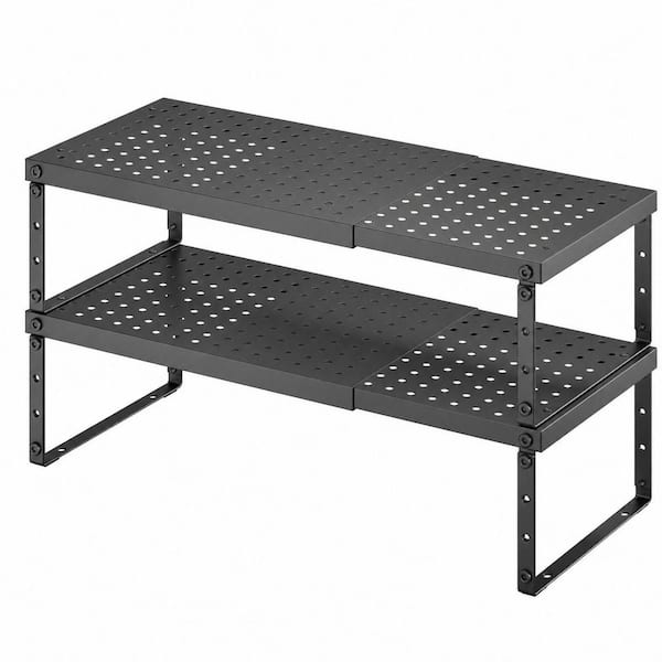 Expandable Cabinet Organizer Shelf with Adjustable Height, Stackable Countertop Riser for Kitchen Counter and Pantry