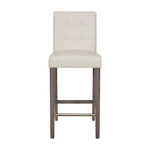 Leila 31 in White Full Back Wood Frame Cushioned Bar Height Stool with Leatherette Seat