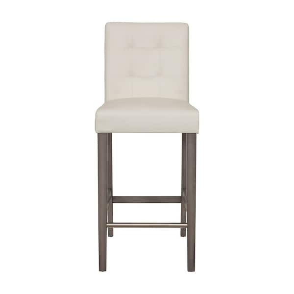 CorLiving Leila 31 in White Full Back Wood Frame Cushioned Bar Height Stool with Leatherette Seat
