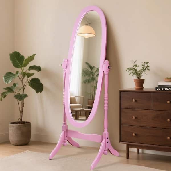 GOGEXX Queen Anne Style Pink 16 in. W x 59.25 in. H Floor Mirror