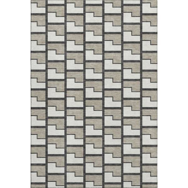 Mayfield Premium Machine Washable Abstract AMF2416 Ivory 10 ft. x 14 ft. Area Rug