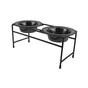 Modern Double Diner Feeder with Stainless Steel Cat/Dog Bowls, Black Chrome