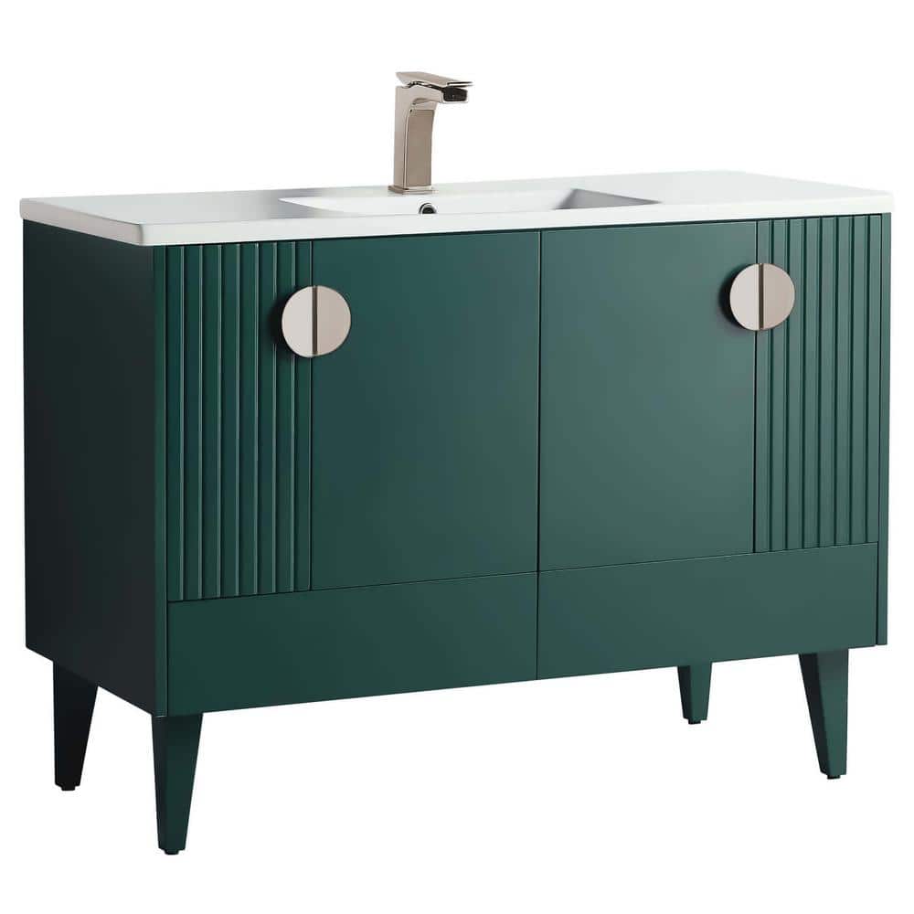 Venezian 48 in. W x 18.11 in. D x 33 in. H Bathroom Vanity Side Cabinet in Green with White Ceramic Top price history on PriceWatchPro