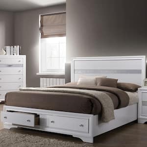 Ekon White Solid Wood Full Platform Bed with 2-Foot Drawers and Care Kit