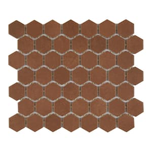 Moroccan Concrete Terra Cotta 11 in. x 10 in. Glazed Ceramic Hexagon Mosaic Sample Tile