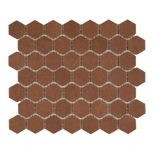 Marazzi Moroccan Concrete Terra Cotta 11 in. x 10 in. Glazed Ceramic Hexagon Mosaic Sample Tile
