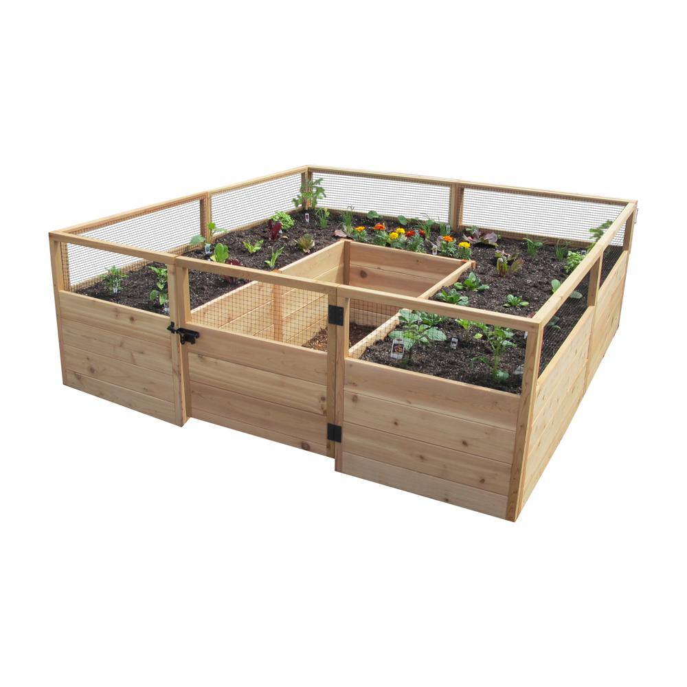 8 ft. x 8 ft. Cedar Raised Garden Bed with Mesh Fencing