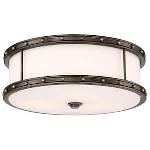 Lavery 15.5 in. 1-Light Harvard Court Bronze LED Flush Mount with Etched Opal Glass Shade