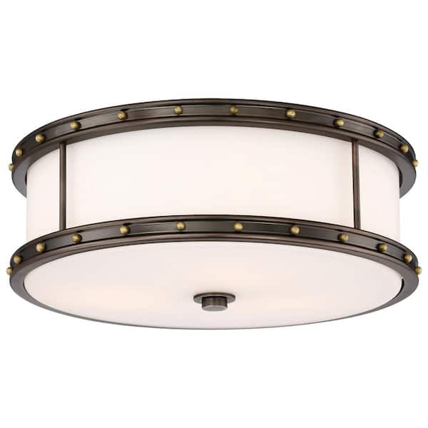 Minka Lavery Lavery 15.5 in. 1-Light Harvard Court Bronze LED Flush Mount with Etched Opal Glass Shade