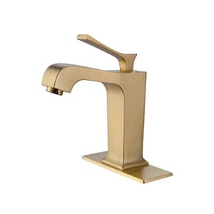 Single Handle Single Hole Bathroom Faucet with Deckplate Included Brass Bathroom Sink Vanity Faucets in Brushed Gold