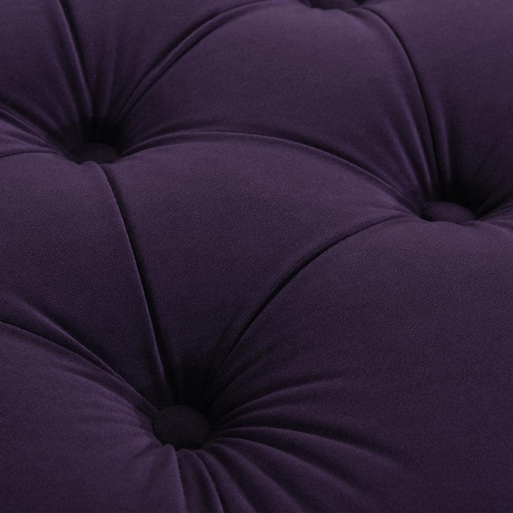 Purple Velvet Tufted Round Ottoman with Nailhead Accents