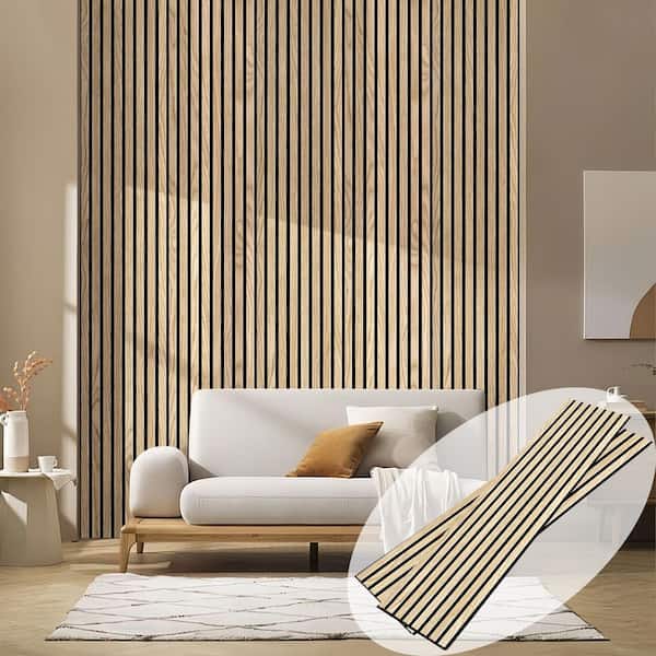 0.8 in. x 1 ft. x 8 ft. Wood Slat Acoustic Panels, Natural Yellow MDF Decorative Wall Paneling (2-Pack)