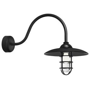 Retro Industrial 23 in. Arm 1-Light Black Clear Glass Lens Outdoor Wall Mount Sconce