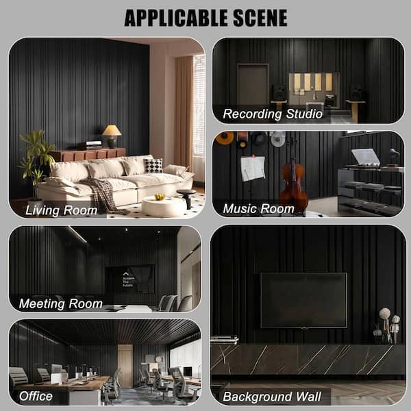 Mlfortlife Black 0.7 in. x 1.97 ft. x 1.97 ft. Staggered Wood Slat