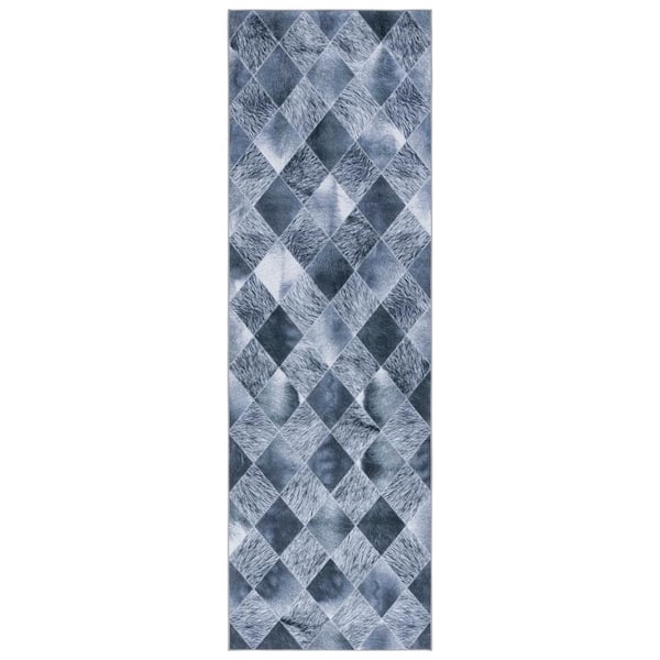 SAFAVIEH Faux Hide Gray/Dark Gray 3 ft. x 8 ft. Machine Washable Plaid Solid Color Runner Rug