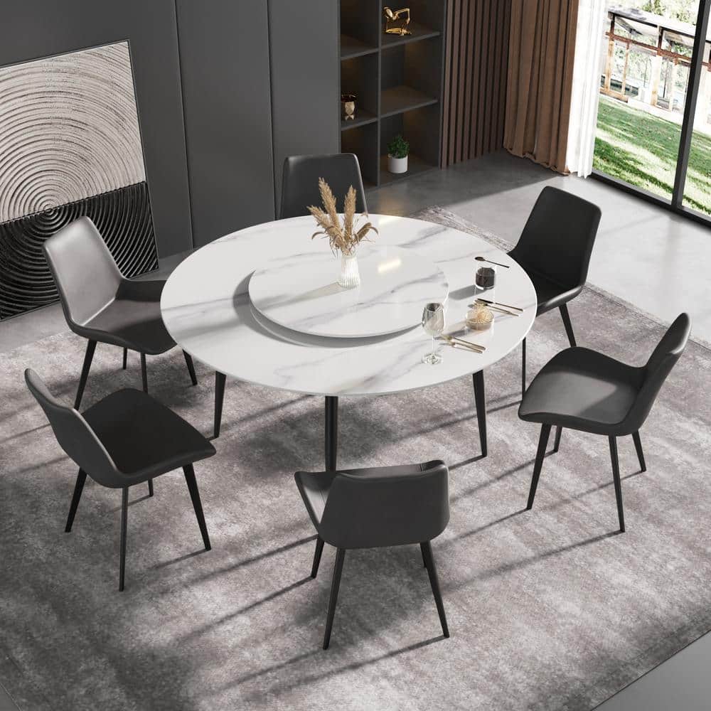 【美品】テーブル　マーブル J&E Home White Marble 59.05 in. Pedestal Modern 360°Rotated