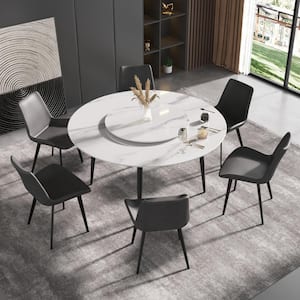 White Marble 59.05 in. Pedestal Modern 360°Rotated Dining Table (Seats 8)