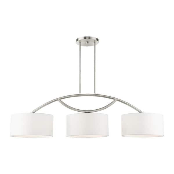 AVIANCE LIGHTING Mercury 3-Light Brushed Nickel Linear Chandelier with Off-White Shade