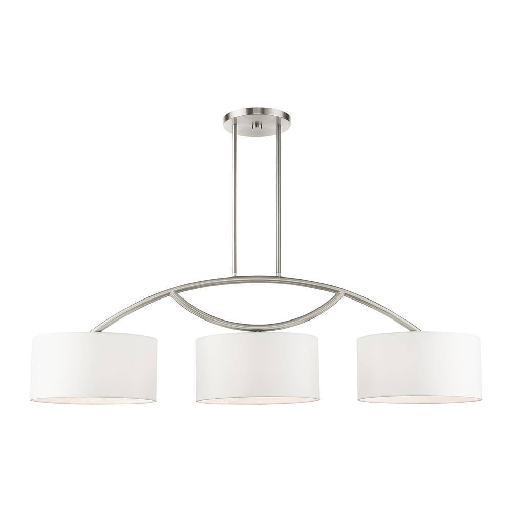 Elegant Brushed Nickel 3-Light Drum Chandelier with Off-White Shade