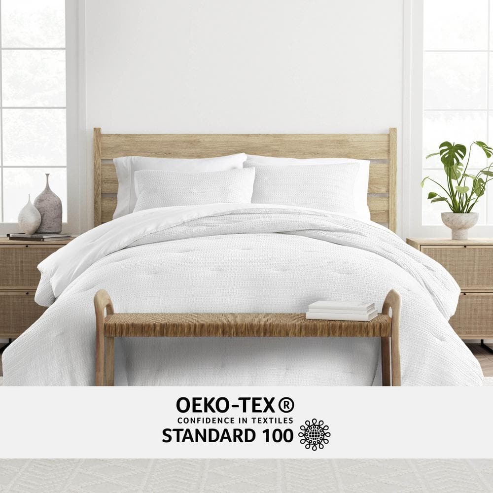 Twin White Organic Down Alternative Waffle Weave Comforter Set