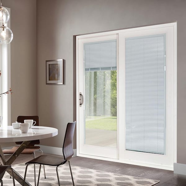 72 in. x 80 in. Smooth White Left-Hand Composite Sliding Patio Door with Low-E Built in Blinds