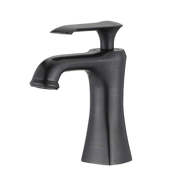 Lukvuzo Modern Single Handle Single Hole Bathroom Faucet with Hot/Cold Indicator, Rust-Proof, Stainless Steel in Bronze