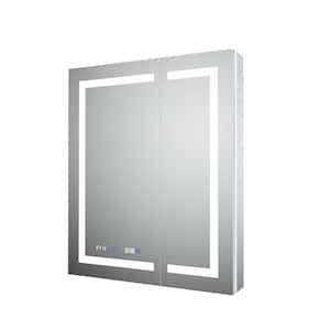 30 in. W x 36 in. H Rectangular Recessed/Surface Mount Aluminum Medicine Cabinet with Mirror, LED and Clock