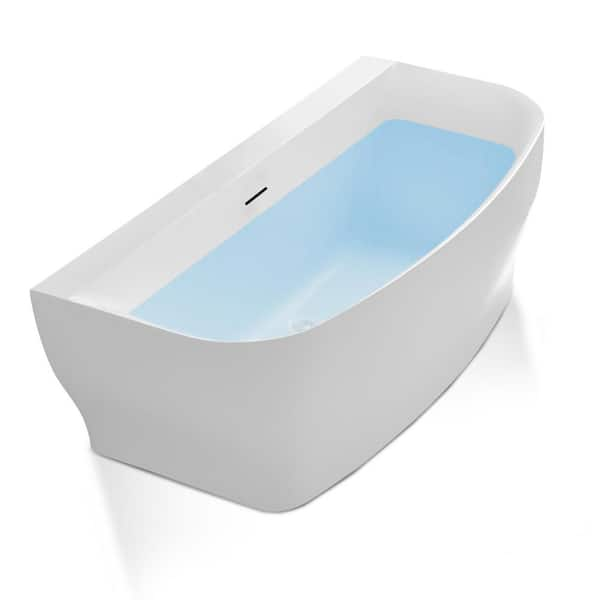 Bank Series 65 in. x 31 in. Flat Bottom Acrylic Freestanding Soaking Bathtub with Center Drain in Glossy White