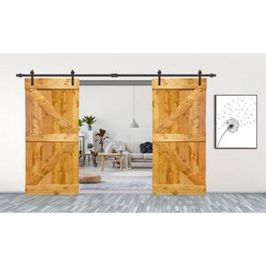 60 in. x 84 in. K Series Colonial Maple Stained Solid Pine Wood Interior Double Sliding Barn Door with Hardware Kit