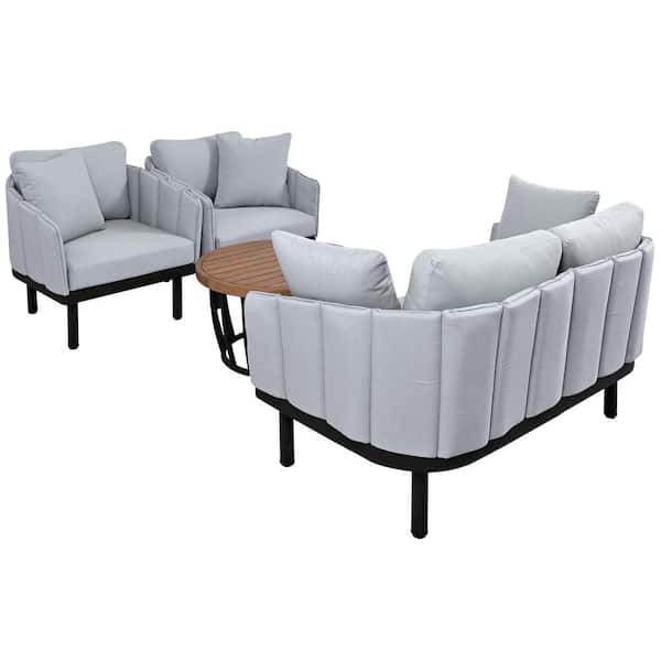 DIRECT WICKER 4-Piece Outdoor Iron Frame Conversation Set with Gray Cushion
