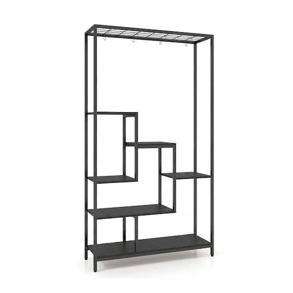 6-Tier Tall Plant Stand 71 in. Metal Indoor Plant Shelf with 10 Hanging Hooks for Home Garden Patio Balcony Decor-Black