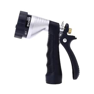 Rear-Trigger Metal Garden Hose Nozzle with Adjustable Spray Patterns in Sliver
