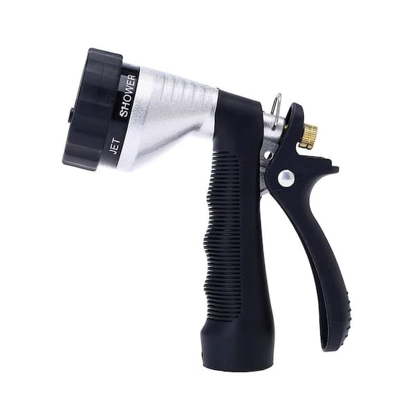 Dyiom Rear-Trigger Metal Garden Hose Nozzle with Adjustable Spray Patterns in Sliver