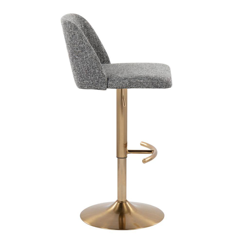 Grey Noise Fabric Gold Metal Adjustable Swivel Barstools Set of 2