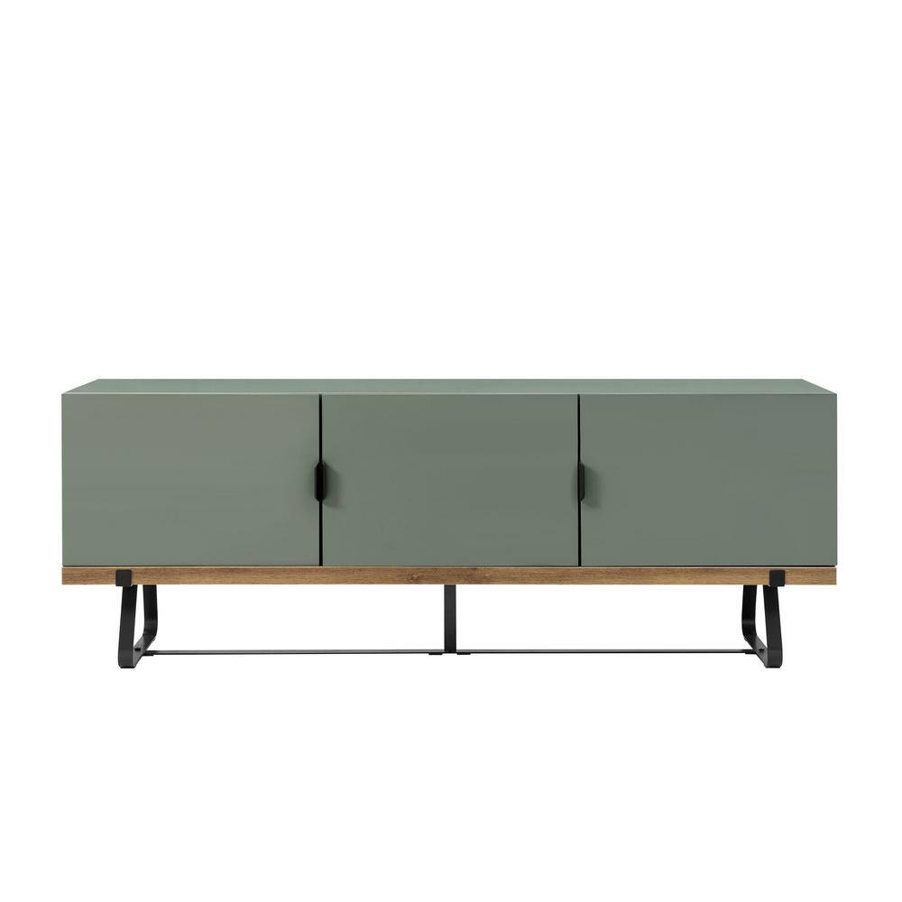 Sage Green and Distressed Oak Modern TV Stand with Cabinet