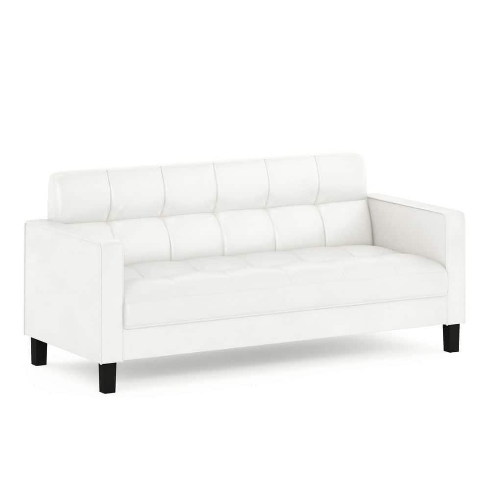 Brive 76.38 in. Leather Upholstered Sofa in White
