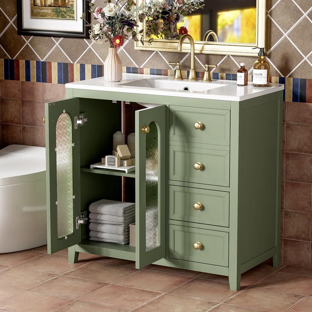 36 in. W x 18.23 in. D x 33.86 in. H Freestanding Bath Vanity with White Ce