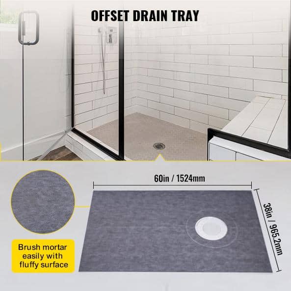 Gray Rectangular Single Shower Base with Round Drain