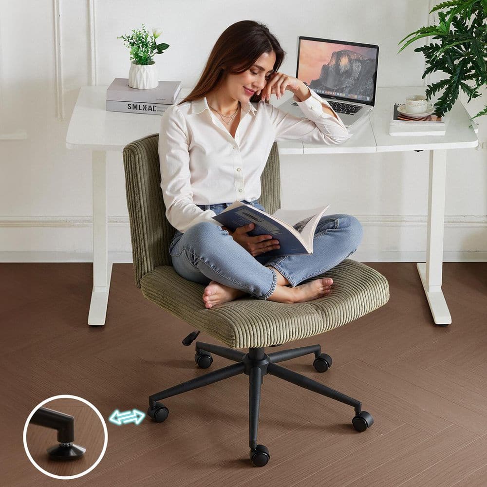 Karl home Velvet Fabric Cross-Legged Seat Task Chair in Olive