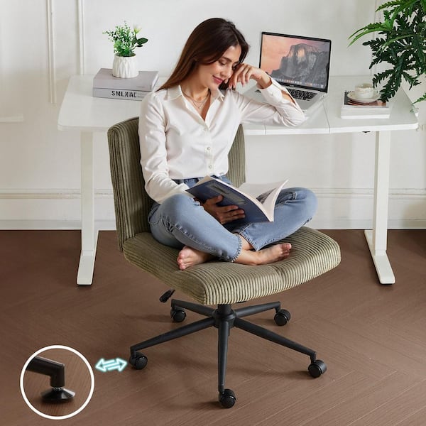 Velvet Fabric Cross-Legged Seat Task Chair in Olive-Green with Armless