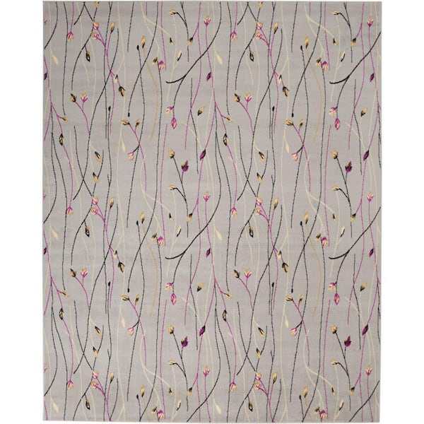 Nourison Grafix Grey 9 ft. x 12 ft. Floral Contemporary Area Rug